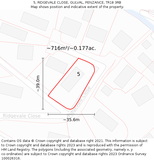 5, RIDGEVALE CLOSE, GULVAL, PENZANCE, TR18 3RB: Plot and title map