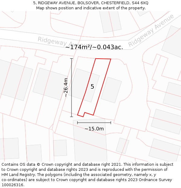 5, RIDGEWAY AVENUE, BOLSOVER, CHESTERFIELD, S44 6XQ: Plot and title map