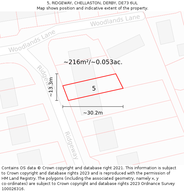 5, RIDGEWAY, CHELLASTON, DERBY, DE73 6UL: Plot and title map