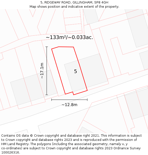 5, RIDGEWAY ROAD, GILLINGHAM, SP8 4GH: Plot and title map
