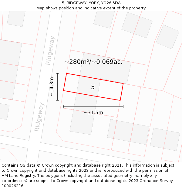 5, RIDGEWAY, YORK, YO26 5DA: Plot and title map