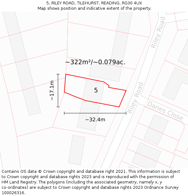 5, RILEY ROAD, TILEHURST, READING, RG30 4UX: Plot and title map