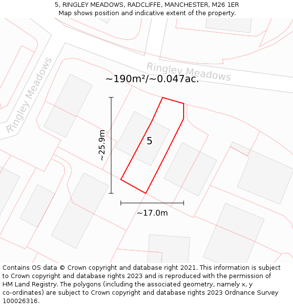 5, RINGLEY MEADOWS, RADCLIFFE, MANCHESTER, M26 1ER: Plot and title map