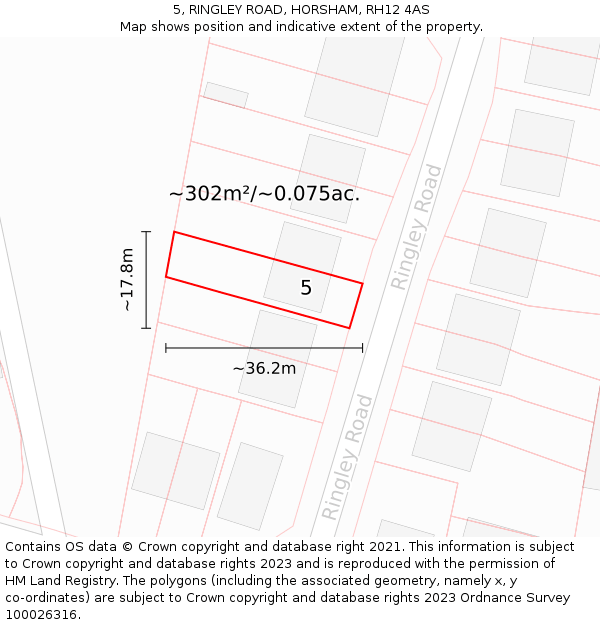 5, RINGLEY ROAD, HORSHAM, RH12 4AS: Plot and title map