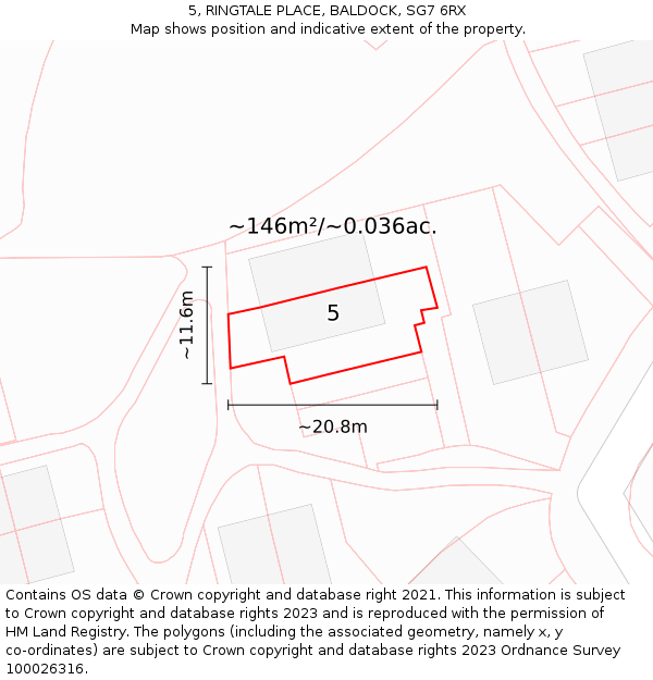 5, RINGTALE PLACE, BALDOCK, SG7 6RX: Plot and title map