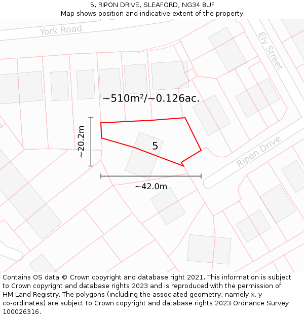 5, RIPON DRIVE, SLEAFORD, NG34 8UF: Plot and title map