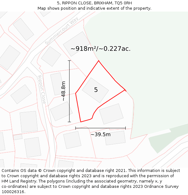5, RIPPON CLOSE, BRIXHAM, TQ5 0RH: Plot and title map