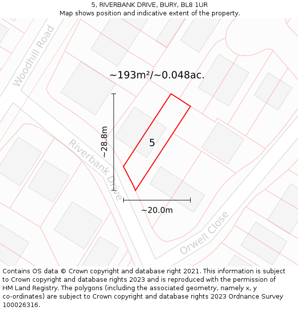 5, RIVERBANK DRIVE, BURY, BL8 1UR: Plot and title map
