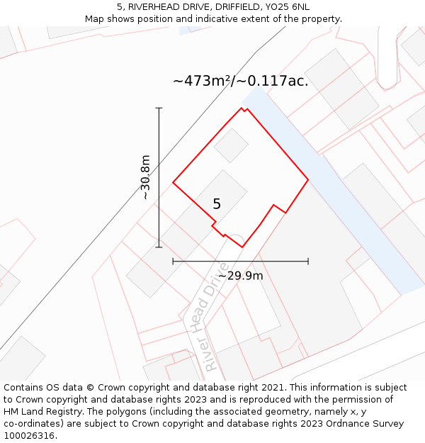 5, RIVERHEAD DRIVE, DRIFFIELD, YO25 6NL: Plot and title map