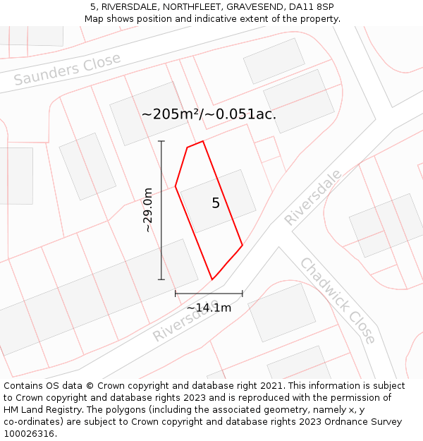5, RIVERSDALE, NORTHFLEET, GRAVESEND, DA11 8SP: Plot and title map