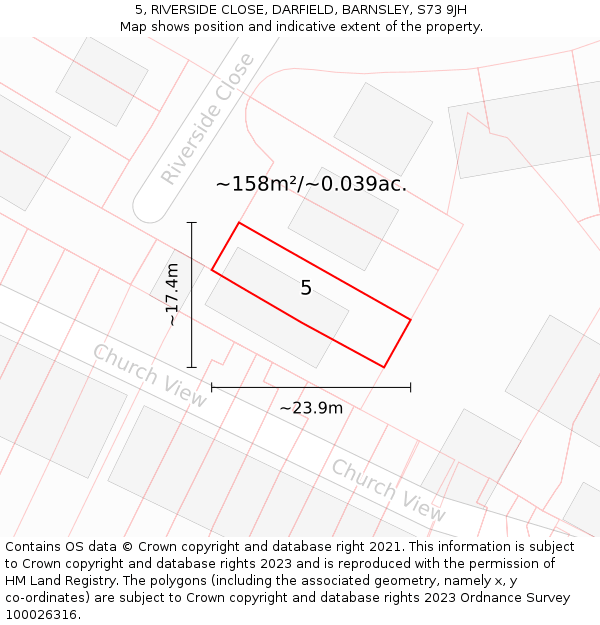 5, RIVERSIDE CLOSE, DARFIELD, BARNSLEY, S73 9JH: Plot and title map