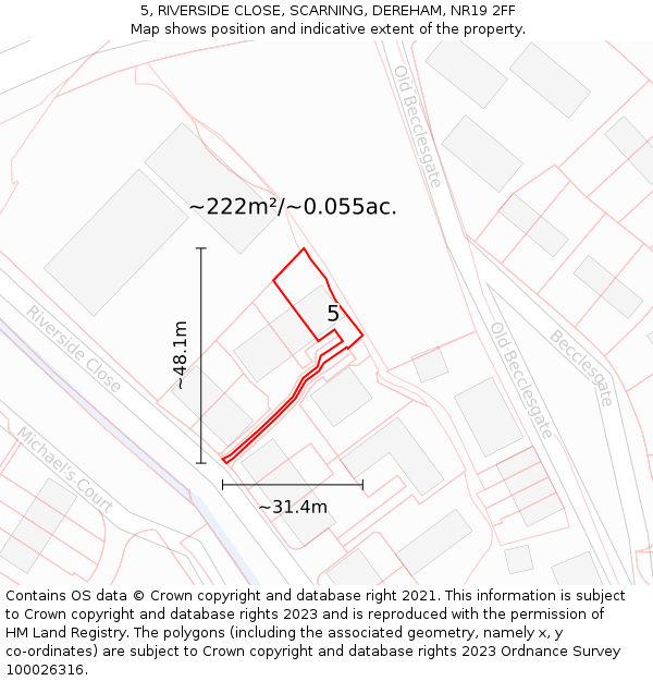 5, RIVERSIDE CLOSE, SCARNING, DEREHAM, NR19 2FF: Plot and title map