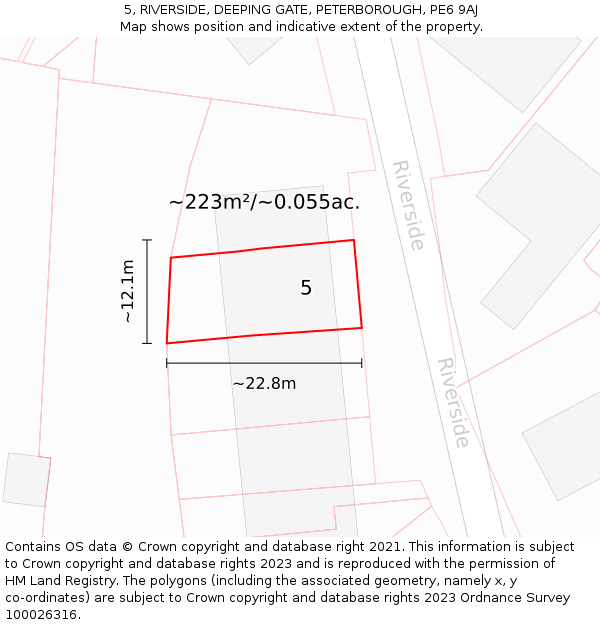 5, RIVERSIDE, DEEPING GATE, PETERBOROUGH, PE6 9AJ: Plot and title map