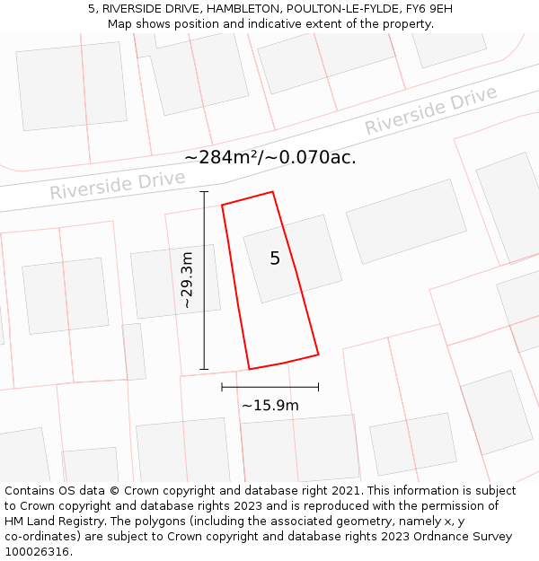 5, RIVERSIDE DRIVE, HAMBLETON, POULTON-LE-FYLDE, FY6 9EH: Plot and title map