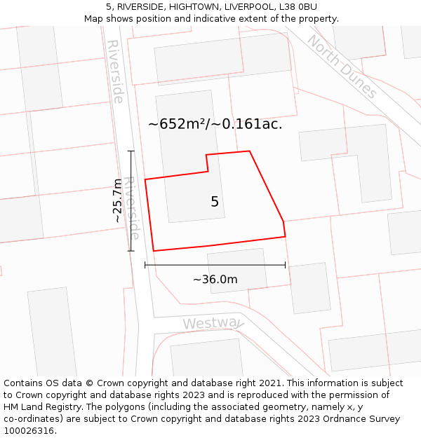 5, RIVERSIDE, HIGHTOWN, LIVERPOOL, L38 0BU: Plot and title map