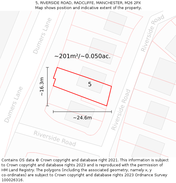 5, RIVERSIDE ROAD, RADCLIFFE, MANCHESTER, M26 2PX: Plot and title map