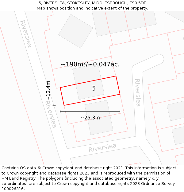 5, RIVERSLEA, STOKESLEY, MIDDLESBROUGH, TS9 5DE: Plot and title map