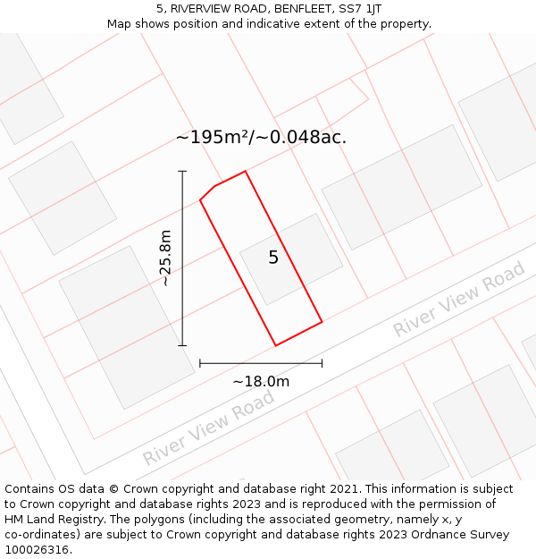 5, RIVERVIEW ROAD, BENFLEET, SS7 1JT: Plot and title map