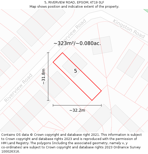 5, RIVERVIEW ROAD, EPSOM, KT19 0LF: Plot and title map