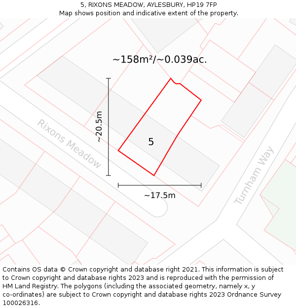 5, RIXONS MEADOW, AYLESBURY, HP19 7FP: Plot and title map