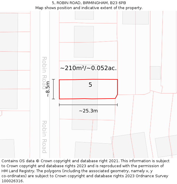 5, ROBIN ROAD, BIRMINGHAM, B23 6PB: Plot and title map