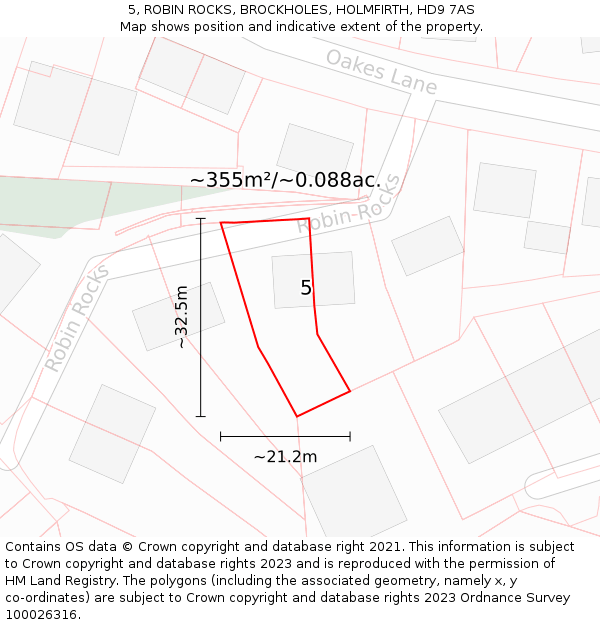 5, ROBIN ROCKS, BROCKHOLES, HOLMFIRTH, HD9 7AS: Plot and title map