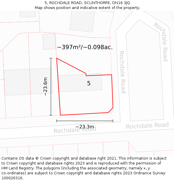 5, ROCHDALE ROAD, SCUNTHORPE, DN16 3JQ: Plot and title map