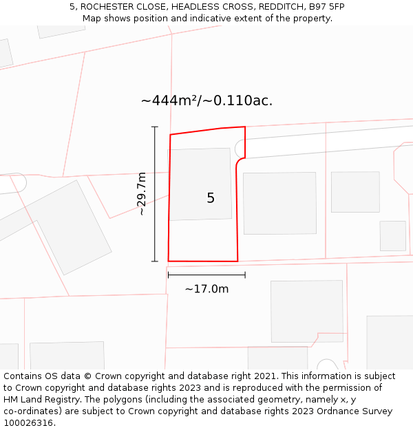 5, ROCHESTER CLOSE, HEADLESS CROSS, REDDITCH, B97 5FP: Plot and title map