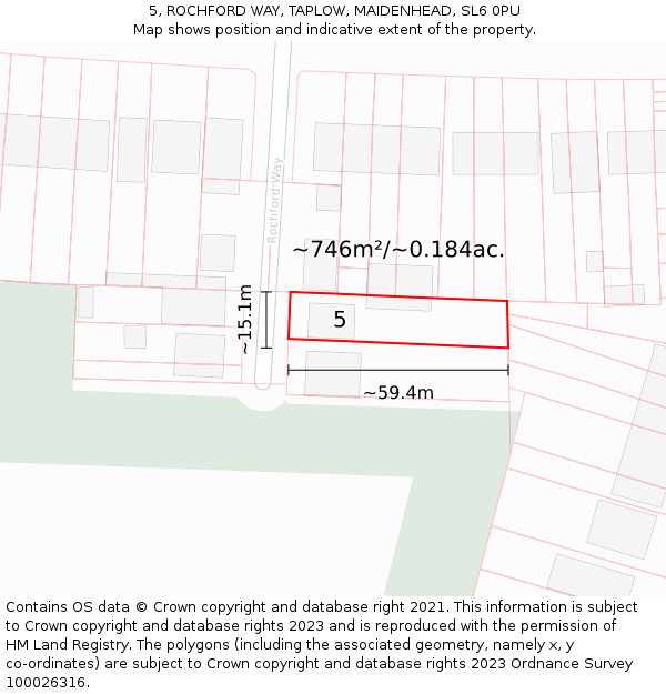 5, ROCHFORD WAY, TAPLOW, MAIDENHEAD, SL6 0PU: Plot and title map