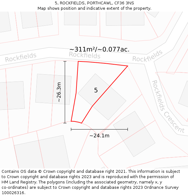 5, ROCKFIELDS, PORTHCAWL, CF36 3NS: Plot and title map