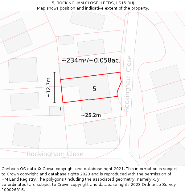 5, ROCKINGHAM CLOSE, LEEDS, LS15 8UJ: Plot and title map
