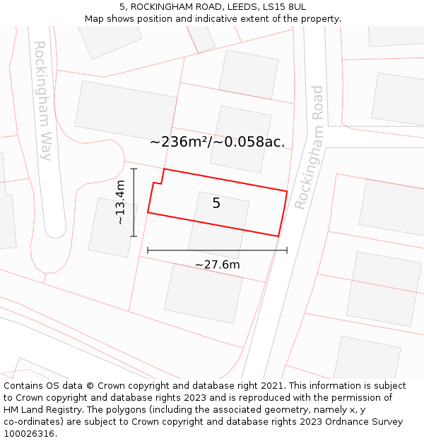 5, ROCKINGHAM ROAD, LEEDS, LS15 8UL: Plot and title map