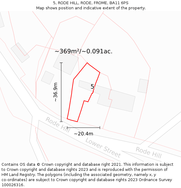 5, RODE HILL, RODE, FROME, BA11 6PS: Plot and title map