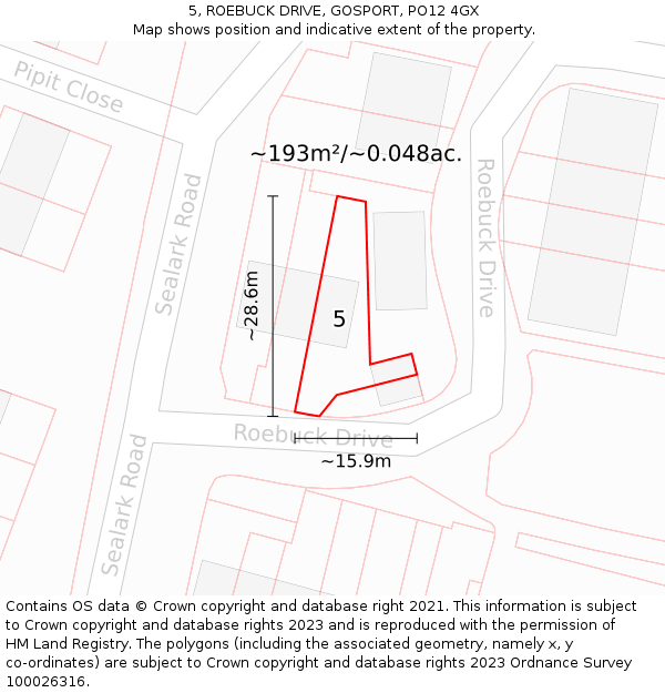 5, ROEBUCK DRIVE, GOSPORT, PO12 4GX: Plot and title map