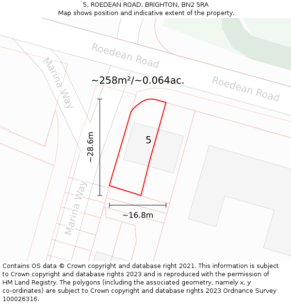 5, ROEDEAN ROAD, BRIGHTON, BN2 5RA: Plot and title map