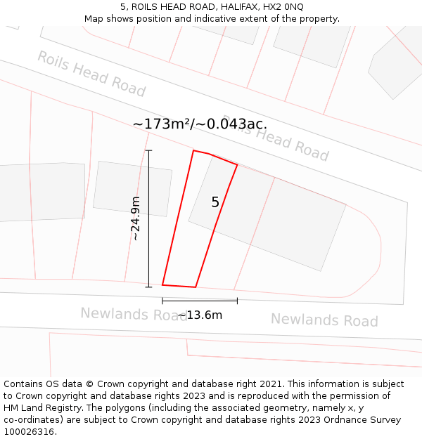 5, ROILS HEAD ROAD, HALIFAX, HX2 0NQ: Plot and title map