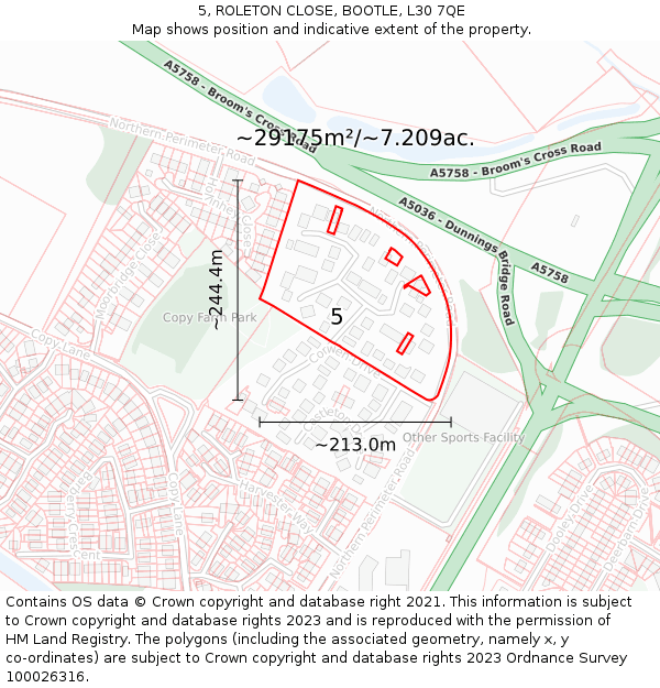 5, ROLETON CLOSE, BOOTLE, L30 7QE: Plot and title map