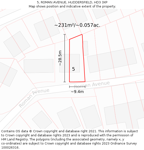 5, ROMAN AVENUE, HUDDERSFIELD, HD3 3XP: Plot and title map
