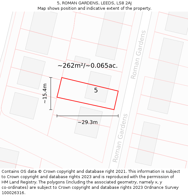 5, ROMAN GARDENS, LEEDS, LS8 2AJ: Plot and title map