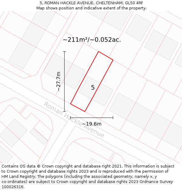 5, ROMAN HACKLE AVENUE, CHELTENHAM, GL50 4RF: Plot and title map