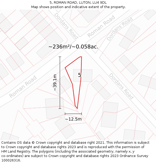 5, ROMAN ROAD, LUTON, LU4 9DL: Plot and title map