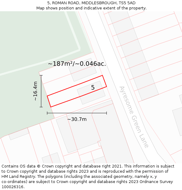 5, ROMAN ROAD, MIDDLESBROUGH, TS5 5AD: Plot and title map