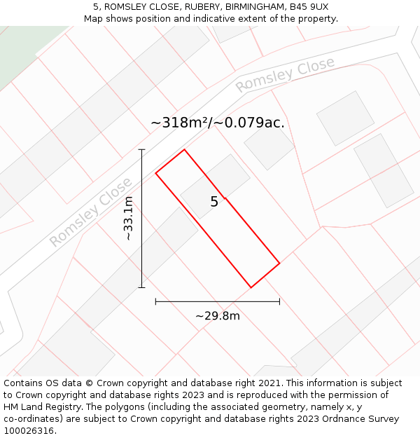 5, ROMSLEY CLOSE, RUBERY, BIRMINGHAM, B45 9UX: Plot and title map
