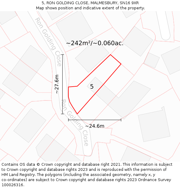 5, RON GOLDING CLOSE, MALMESBURY, SN16 9XR: Plot and title map