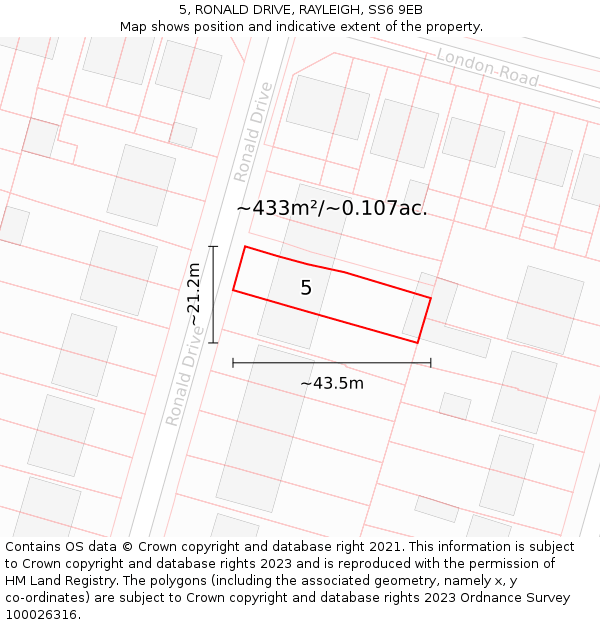 5, RONALD DRIVE, RAYLEIGH, SS6 9EB: Plot and title map