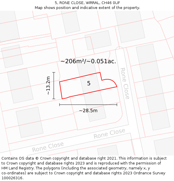5, RONE CLOSE, WIRRAL, CH46 0UF: Plot and title map
