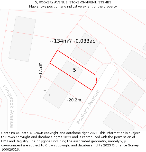 5, ROOKERY AVENUE, STOKE-ON-TRENT, ST3 4BS: Plot and title map