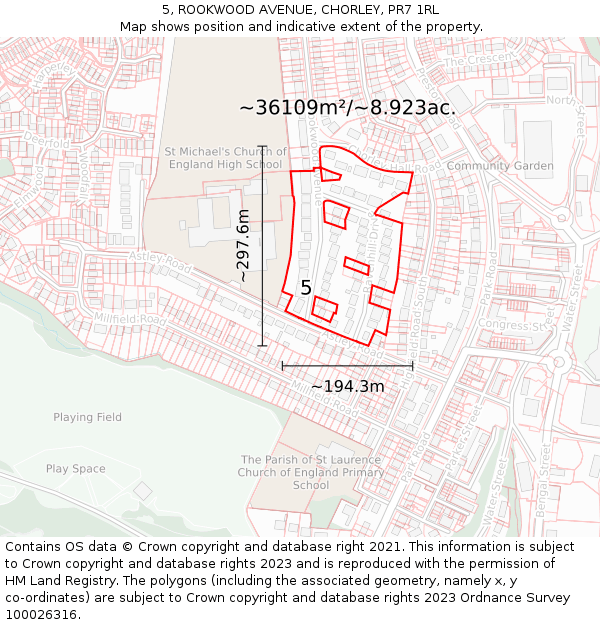 5, ROOKWOOD AVENUE, CHORLEY, PR7 1RL: Plot and title map
