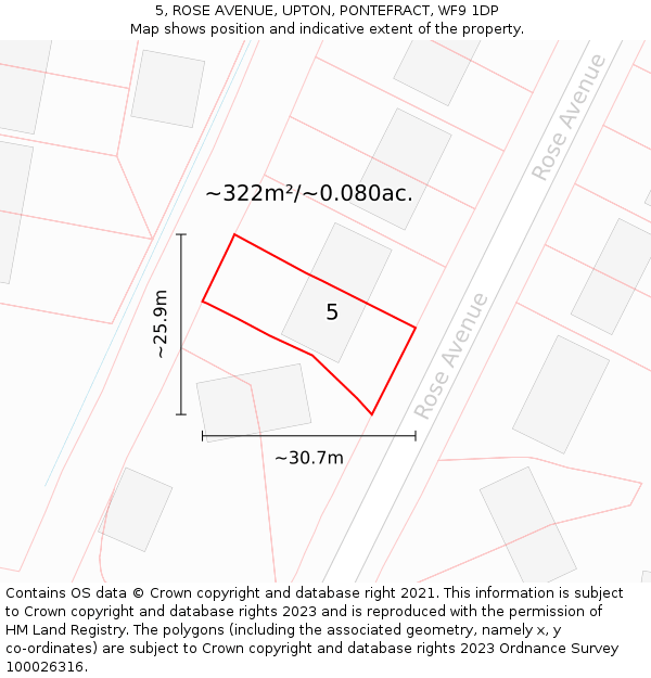 5, ROSE AVENUE, UPTON, PONTEFRACT, WF9 1DP: Plot and title map