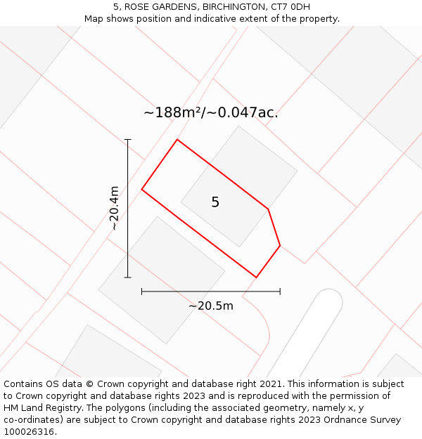 5, ROSE GARDENS, BIRCHINGTON, CT7 0DH: Plot and title map